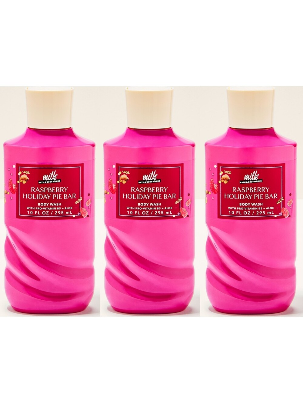 Bath & Body Works Raspberry Holiday Pie Bar Body Wash Set of 3 NEW RARE